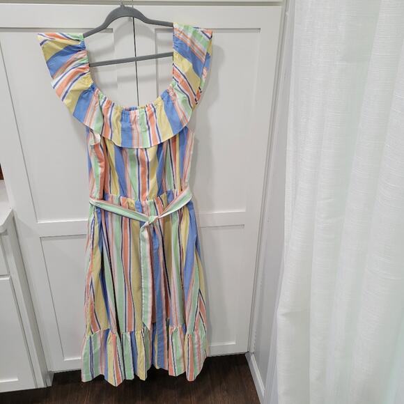 Draper James RSVP Off Shoulder Ruffle Sleeve Striped Midi Dress Size XXL - Picture 4 of 11